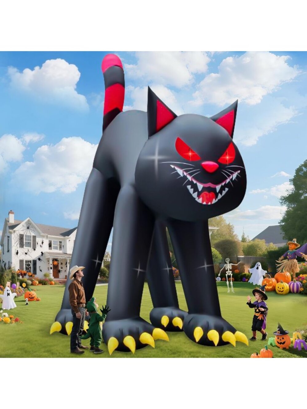 🎃 20FT Halloween Inflatable Giant Evil Black Cat Blow Up Yard Decorations